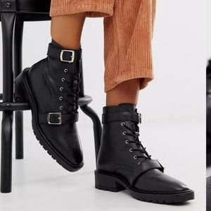 ASOS Astrid Black Leather Chunky Military Combat  Boots l Size 8 (M) / 10 (W)